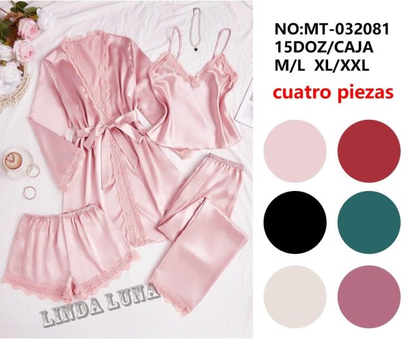 pijama satÉn 4 piezas #9023 pack x6